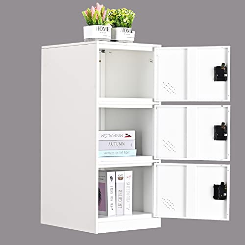 MECOLOR Armadietto verticale singolo con lucchetto a 2 o 3 scomparti per dipendenti, casa, ufficio, scuola, bambini (bianco pieno, P2V) (bianco pieno, P3V)