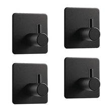 KAILEE Ganci Adesivi, 4PCS Appendiabiti da Parete Adesivi Porta Accappatoio da Bagno Adesivo Ganci Acciaio Inox Adesivi Ganci Autoadesivi Neri per Bagno Cucina Porta