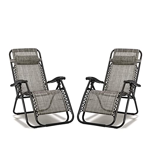 Tayer 2PCS Lettino Prendisole Sdraio Pieghevole, Giardino Pieghevole con portabicchieri, Lettino a Sdraio Pieghevole e Sdraio reclinabile con Cuscino poggiatesta, (Grigio)