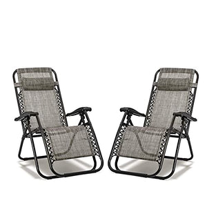 Tayer 2PCS Lettino Prendisole Sdraio Pieghevole, Giardino Pieghevole con portabicchieri, Lettino a Sdraio Pieghevole e Sdraio reclinabile con Cuscino poggiatesta, (Grigio)