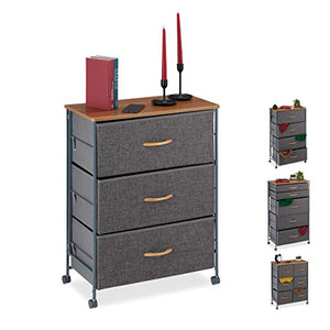 Relaxdays Cassettiera con Ruote, Cassetti in Stoffa, Mobiletto, Ripiano in Aspetto Legno, HxLxP: 74,5x58x30 cm, Grigio, Acciaio, Poliestere, Pannelli MDF, 5 x 58 x 30 cm