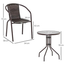 Outsunny Set Tavolo Pieghevole e 2 Sedie da Giardino in Acciaio e Rattan PE, Arredamento da Esterno da 3 Pezzi Marrone