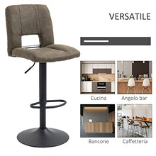 HOMCOM Set 2 Sgabelli Alti con Schienale, Altezza Regolabile e Poggiapiedi, Sgabelli da Cucina o Bar Girevoli Stile Vintage in Microfibra, Cachi
