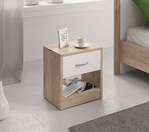 Tavolo da notte – Comodino Rocha in stile scandinavo legno di faggio e bianco con cassetto