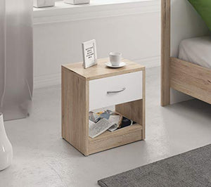 Tavolo da notte – Comodino Rocha in stile scandinavo legno di faggio e bianco con cassetto