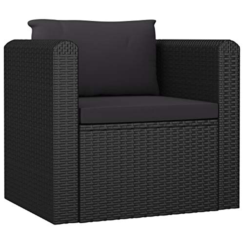Tidyard Poltrona con Cuscini in Polyrattan,Divano in Rattan Cuscino,Divano da Esterno,Panchina da Giardino con Cuscini e Braccioli,80 x 72 x 63 cm,Nero