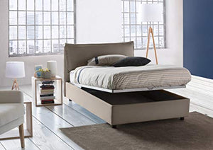 Talamo Italia Letto contenitore Una piazza e mezza Veronica, Made in Italy, Testata e rivestimento in tessuto, Apertura frontale, con materasso cm 120x190 incluso, Tortora