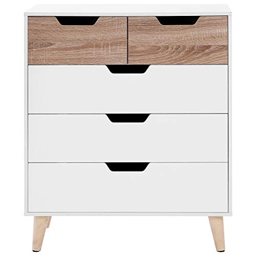 WGYDREAM Comodino Comodino con 5 Cassetti con Credenza con Gambe in Legno Cassettiera per Camera da Letto Bagno Soggiorno Vivaio