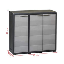 GOTOTOP Armadio da Esterno 3 Ante,Armadietto da Giardino con 2 Ripiani Regolabili Ventilati,Armadio Alto in PP da Esterno Interno, 97 x 38 x 87 cm,Nero e Grigio
