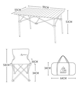Tavolo pieghevole con 6 sedie, tavolo da campeggio portatile regolabile in altezza per interni ed esterni (7 pezzi)