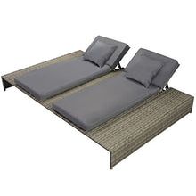 Tidyard Lettini da Giardino, Doppio Lettino Prendisole con Cuscino Polirattan Leggero Grigio