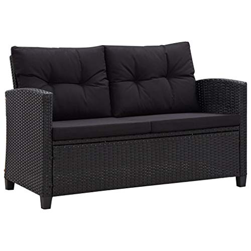 vidaXL Divano da Giardino a 2 Posti con Cuscini Divanetto con Imbottitura Salottino da Esterni Mobili per Patio Nero 124 cm in Polyrattan