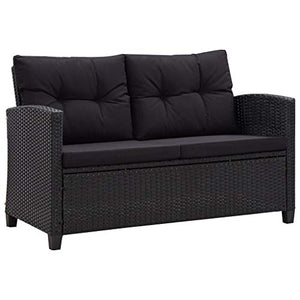 vidaXL Divano da Giardino a 2 Posti con Cuscini Divanetto con Imbottitura Salottino da Esterni Mobili per Patio Nero 124 cm in Polyrattan