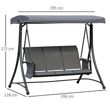 giordano shop Dondolo 3 Posti da Giardino 196x128x172 cm in Metallo e Textilene Grigio Scuro