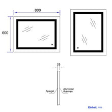 Meykoers Specchio Bagno LED 80 x 60 cm con Anti-appannamento con dimmerabile, bianco caldo / bianco freddo / neutro, 3000-6400 K