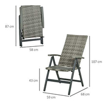 Outsunny Sedia Pieghevole da Giardino in Rattan PE con Braccioli e Schienale Reclinabile, 59x68x107cm Grigio