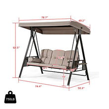 Altalena deluxe per veranda da esterni, con struttura in acciaio resistente alle intemperie, con inclinazione regolabile, cuscini e cuscini inclusi, beige