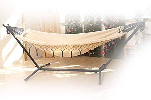 FDSZ Amaca in Cotone Doppia Portatile con Supporto in Metallo Pesante, stoccaggio Pieghevole, carico Massimo 250 kg, può Essere utilizzato per Il Giardino Camping Terrace Swing Beach Travel