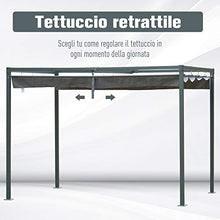 Outsunny Gazebo Pergola con Telo Scorrevole in Metallo e Poliestere, Filtra Raggi UV, per Esterni, 298 x 213 x 222 cm