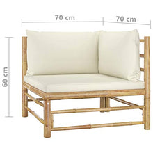 Festnight Set Divani da Giardino 4 pz con Cuscini Bianco Crema in bambù,Set Salottino da Giardino con Divano, Poggiapiedi e Tavolino