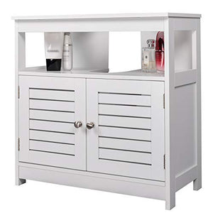 eSituro Armadietto Sottolavabo da Bagno Mobile a Terra con 2 Ante in Legno Bianco Mobiletto sotto Il Lavello SBP0023