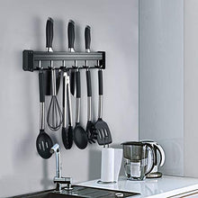 duoledaeu Porta Utensili da Cucina da Parete con 6 Gancio,40cm Barra Portautensili Cucina Appendi Mestoli da Cucina, Porta Mestoli da Cucina con Colla Brevettata & Autoadesivo,Alluminio, Nero