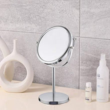 ANGNYA Specchio Trucco da Tavolo, Doppia Faccia Specchio Ingranditore 5X/1X, Specchio da Bagno Rotazione a 360︒ Stile Retrò, Bordo e Piedistallo Trasparente，Argento, Supporto Cromato