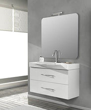 Mobile bagno moderno New York sospeso bianco, misura cm 84, con specchio, lavabo e colonna