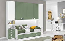 Dafne Italian Design Cameretta Completa a Ponte - Bianco, Salvia (Doppio Letto Singolo e Armadio) (cm. 300 x 96 x 259h)