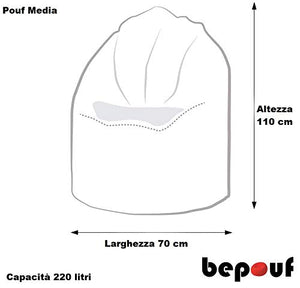 Bepouf Poltrona Sacco Puf Pouf Dimensioni 110x70 Ecopelle Pieno (Beige, Media)