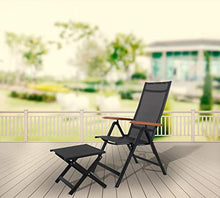 Strandgut07 - Set di 2 sedie pieghevoli in alluminio, con schienale alto, 4 x 4 cm, braccioli in legno di acacia, colore: Nero
