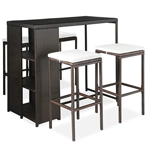 SKM Set da Bar da Giardino 5 pz con Cuscini in Polyrattan Marrone