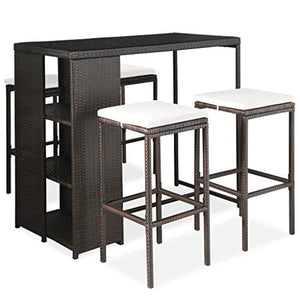 SKM Set da Bar da Giardino 5 pz con Cuscini in Polyrattan Marrone