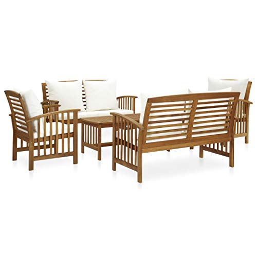 SKM Set Divani da Giardino 5 pz con Cuscini in Massello di Acacia (58.4kg) Marrone-7977