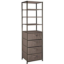mDesign Armadietto e scaffale multiuso con 4 cassetti e 4 ripiani – Organizer in metallo e fibra sintetica – Cassettiera ideale per camera da letto, corridoio o cameretta – marrone scuro