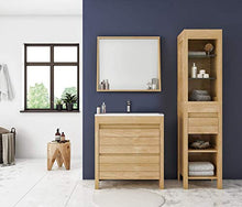 Allibert Mobili da Bagno Set Sottopensile 80 cm Lavandino Specchio Armadietto Laterale Pre-assemblati Rovere