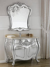 Simone Guarracino Luxury Design Comò e specchio Anderson stile Barocco Moderno arredo bagno bombato foglia argento marmo crema pomelli Crystal Sw