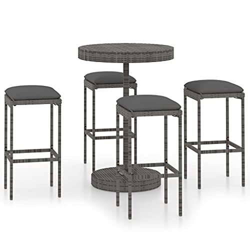 vidaXL Set da Bar da Giardino 5 pz con Cuscini in Polyrattan Grigio