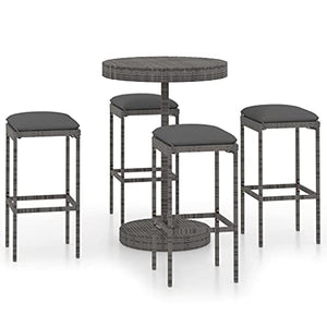 vidaXL Set da Bar da Giardino 5 pz con Cuscini in Polyrattan Grigio