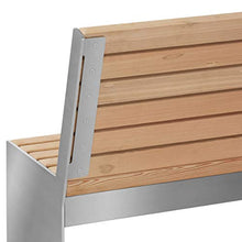 Panca da giardino Novalis con schienale in acciaio inox levigato, larice oliato