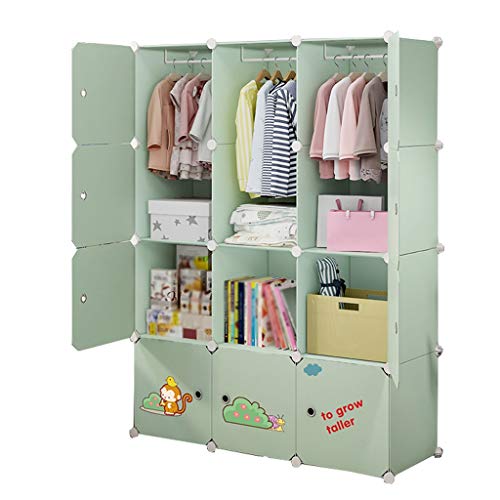 Locker Armadio Armadio Rimovibili di Plastica 12-Porta 6-Gitter Scaffali Abbigliamento Home Camera Verde 111X47X147CM 3-Hanging MUMUJIN