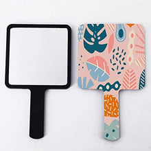 Specchio a mano, modello tropicale in stile retrò rosa quadrato palmare specchio con maniglia per trucco casa salone di viaggio uso 9 cm L x 16 cm L