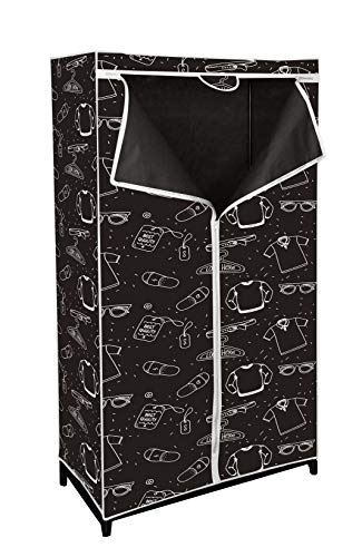 Kit Closet Armadio in Tessuto con Barra appendiabiti, decorato Nero
