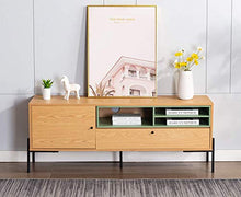 Marchio Amazon - Movian - Comodino 1 cassetto e 1 anta - 155 x 40 x 60 cm, effetto quercia con laccatura blu pastello