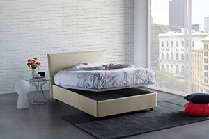 Talamo Italia Letto contenitore Una piazza e mezza Anna, Made in Italy, Letto con rivestimento in tessuto, Apertura frontale, con materasso cm 120x190 incluso, Panna