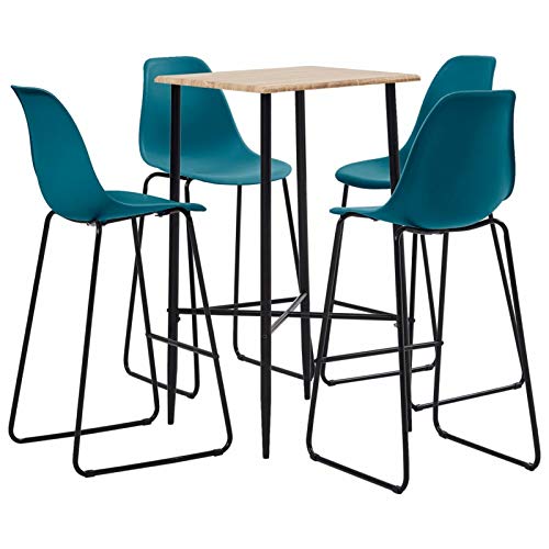 Tidyard Set 5 pz da Bar Design Moderno Alto in Plastica e Acciaio Turchese,Set Tavolo Quardato e 4 Sedie da Bar Alti in Plastica,Set Tavolo e Sedie da Cucina Design in Plastica