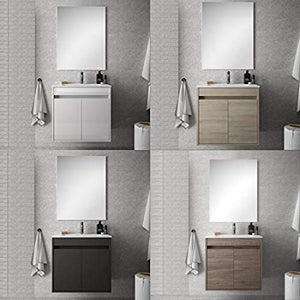 Bagno Italia mobile arredo bagno 60 cm 2 ante bianco, rovere chiaro, rovere scuro o grigio lavabo in ceramica specchio incluso