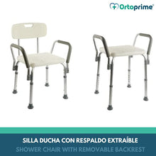 OrtoPrime - Sedia da doccia con schienale estraibile | Sgabello da bagno ortopedico per adulti e bambini | Braccioli imbottiti | Altezza regolabile 6 posizioni | Seduta comoda e sicura