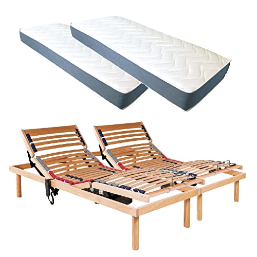 MEMORYLINE Super offerta - Luxury Line rete elettrica motorizzata matrimoniale (doppia singola) con motori OKIN + materassi in memory foam. Dispositivo medico