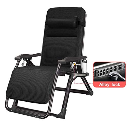 DGHJK Sedie Pieghevoli reclinabili Regolabili Zero Gravity Comoda Sedia reclinabile da Giardino con Cuscini e portabicchieri Carico Massimo 150 kg (Nero)